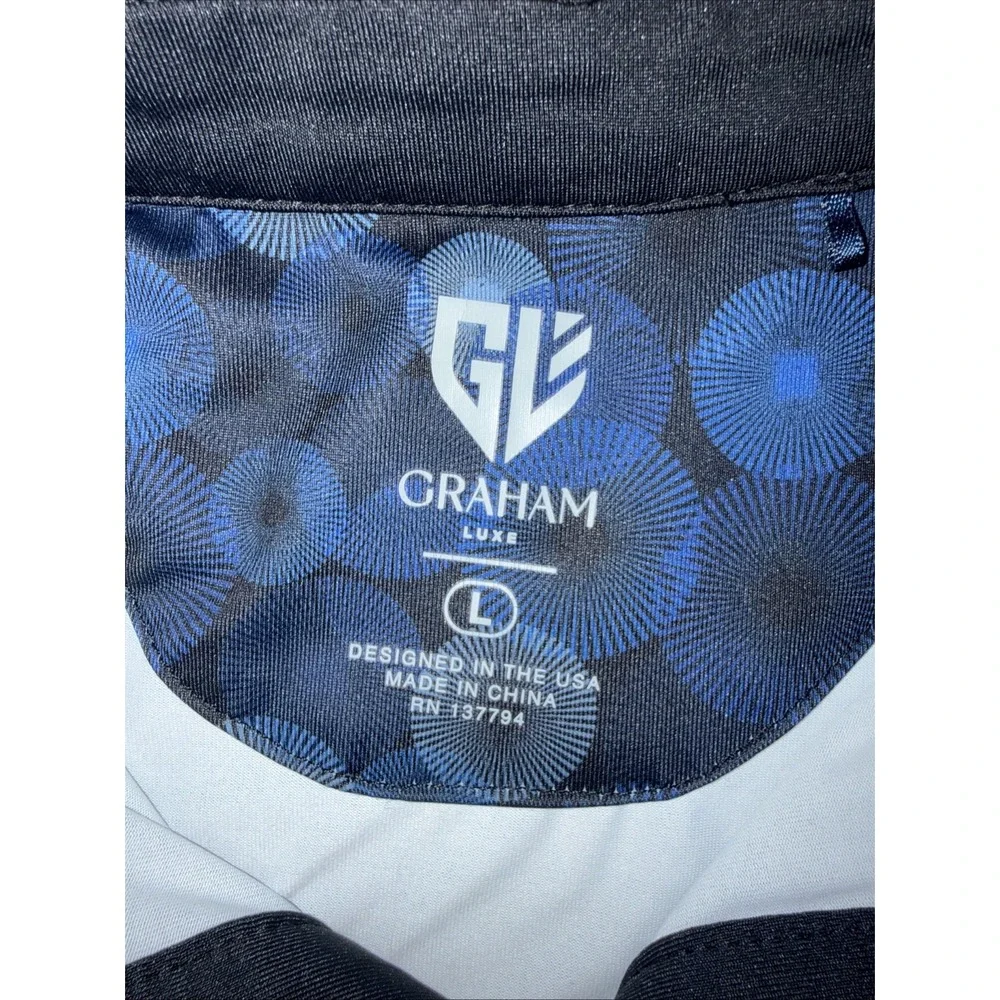 Graham Luxe Polo L Golf Shirts‎ Mens 2 Pack Bundle Set Coral Floral Blue Circles